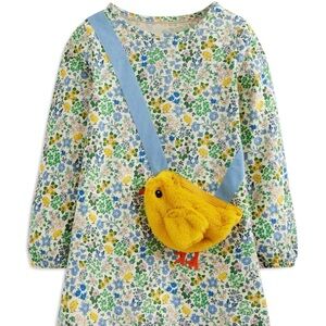 Mini Boden Floral Cotton Appliqué Tunic with Chick 🐥 Zip Pocket